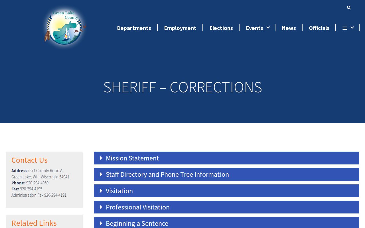 Green Lake County arrest records Correctional Facility information