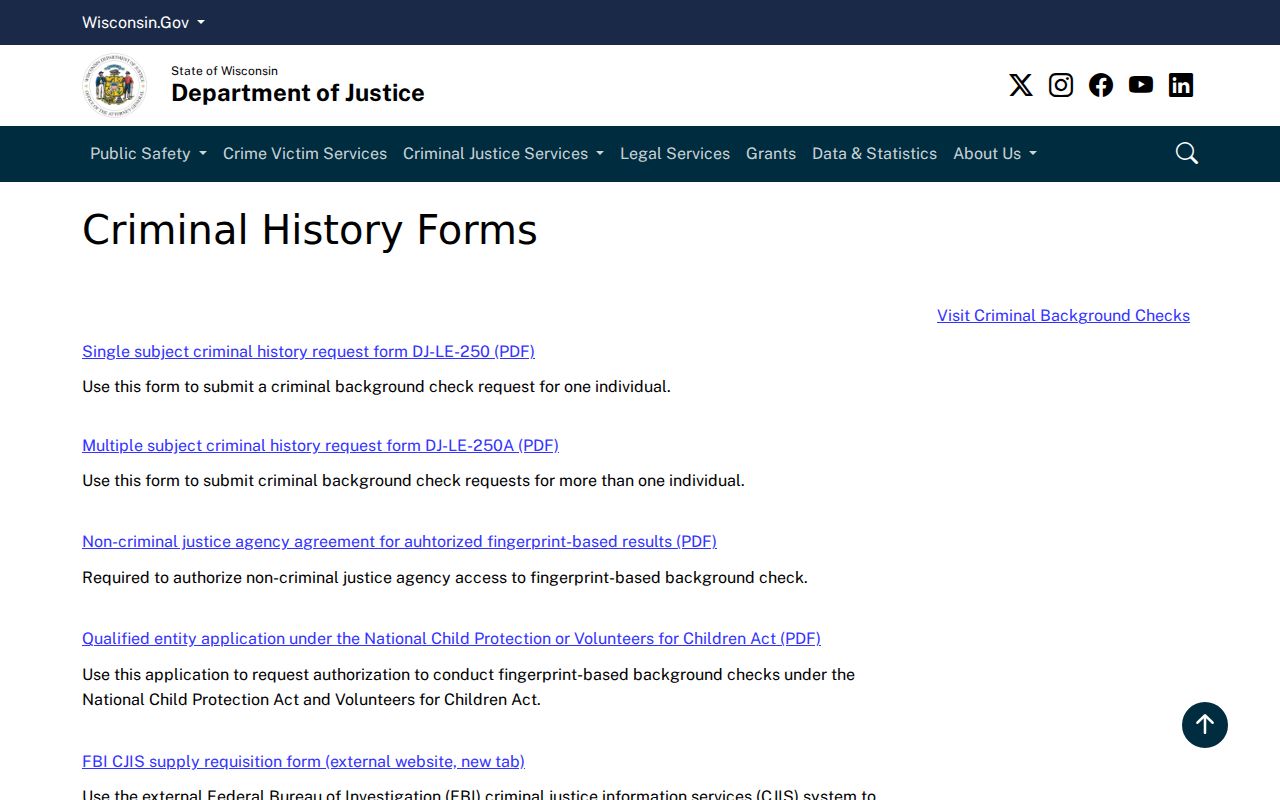 Green Lake County arrest history Wisconsin criminal history forms