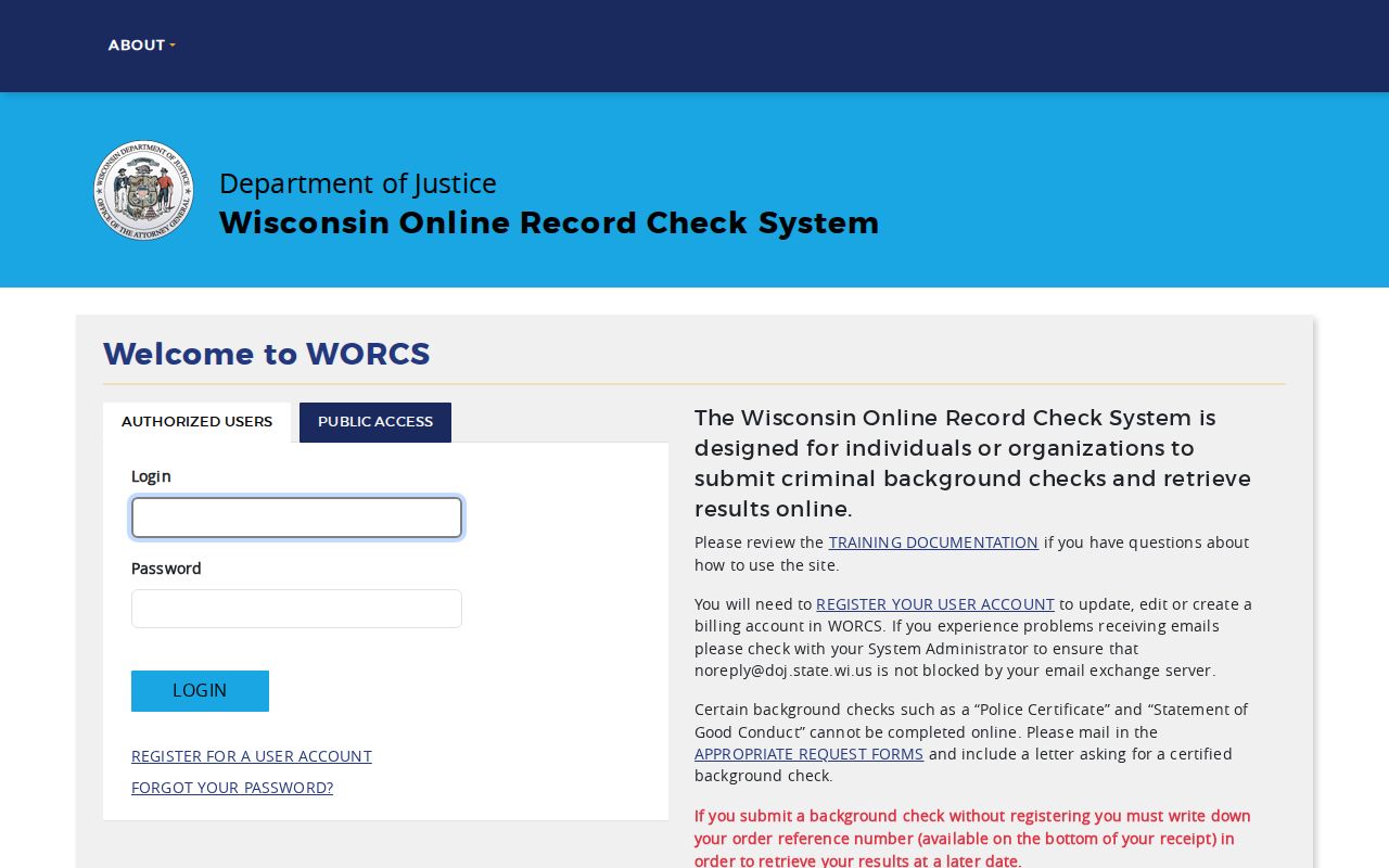 Green Lake County criminal history WORCS official search screen