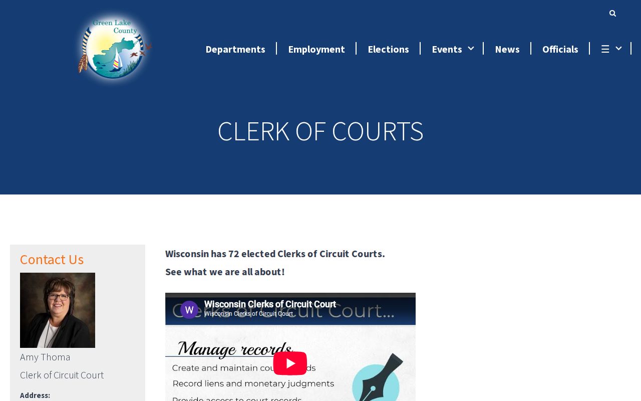 Green Lake County criminal court records Clerk of Circuit Court page