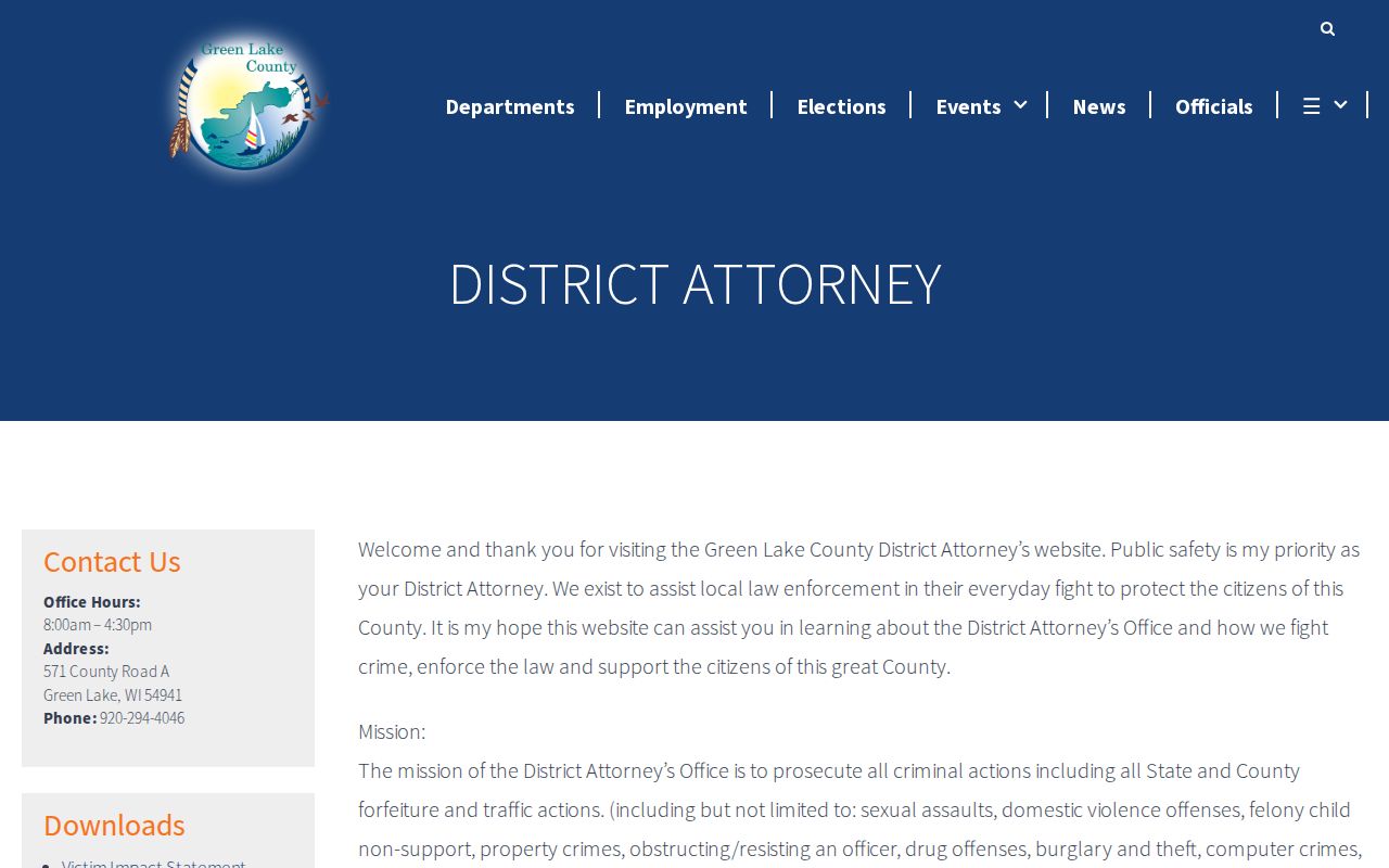 Green Lake County criminal court cases District Attorney process page